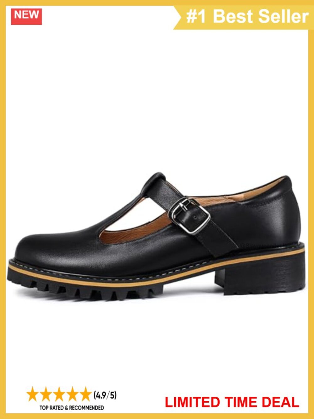 PU Leather Oxford Mary Jane Flats Chunky Platform Low Heel Round Toe Ankle Strap